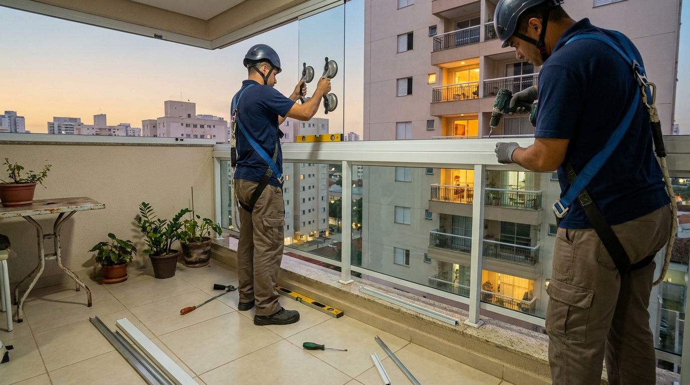 Cortina de vidro em terraço em Recife-PE