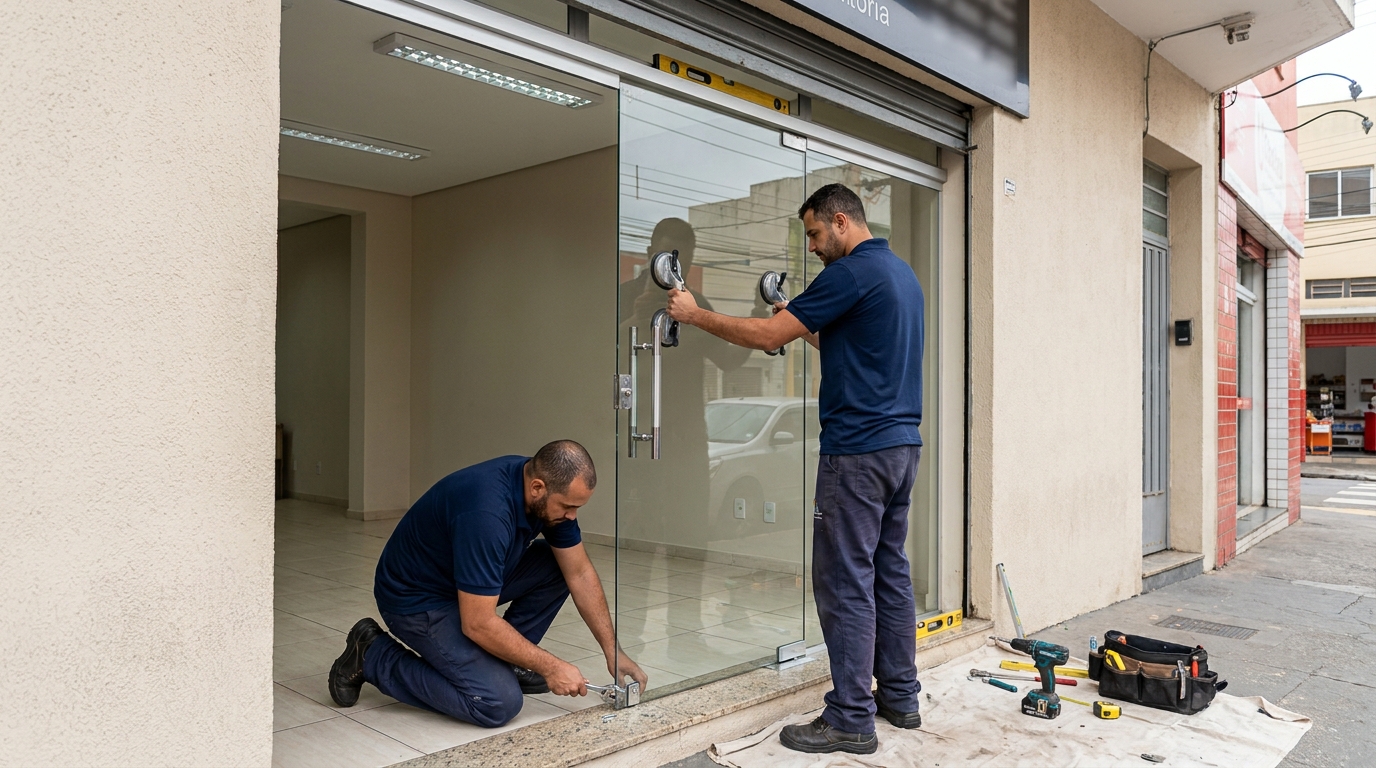 Porta de vidro com puxador inox em Recife-PE
